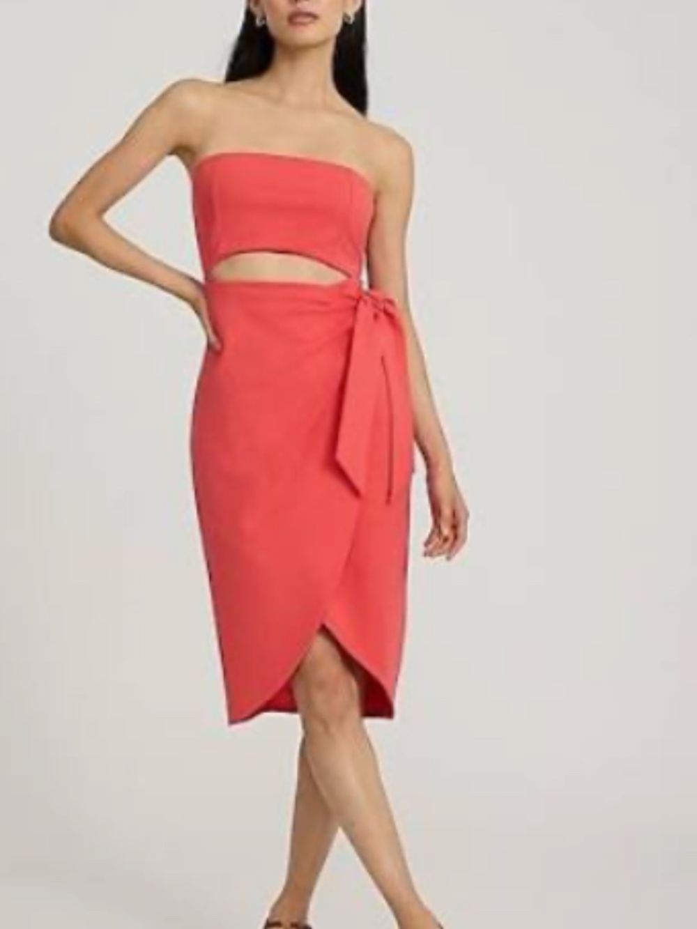 NWT Express Coral Bustier Wrap Midi Dress - Medium